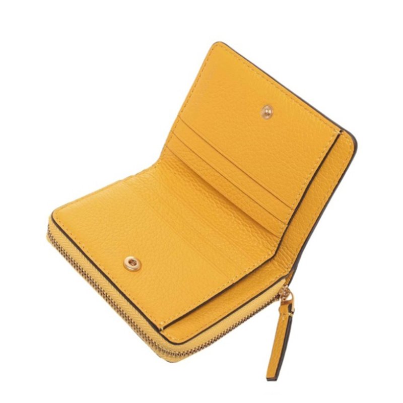 【TORY BURCH】簍空雙T LOGO零錢短夾-黃色-4
