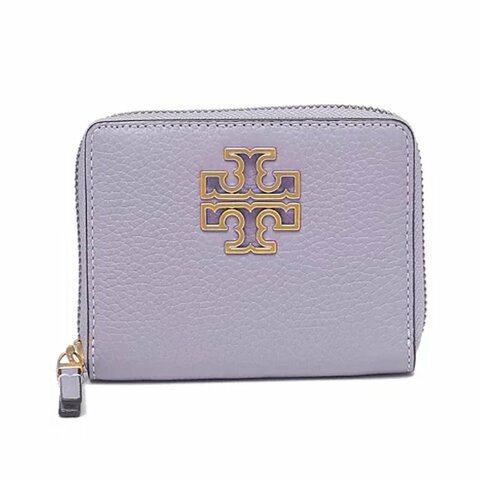 【TORY BURCH】雙T-LOGO素面拉鍊短夾-薰衣草紫
