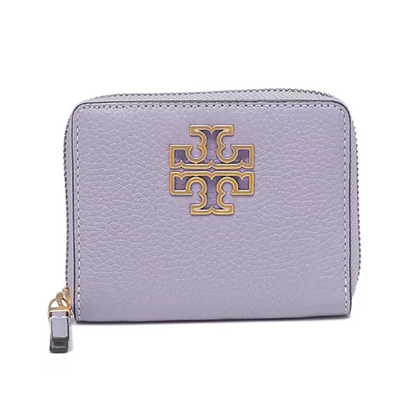 【TORY BURCH】雙T-LOGO素面拉鍊短夾-薰衣草紫-4