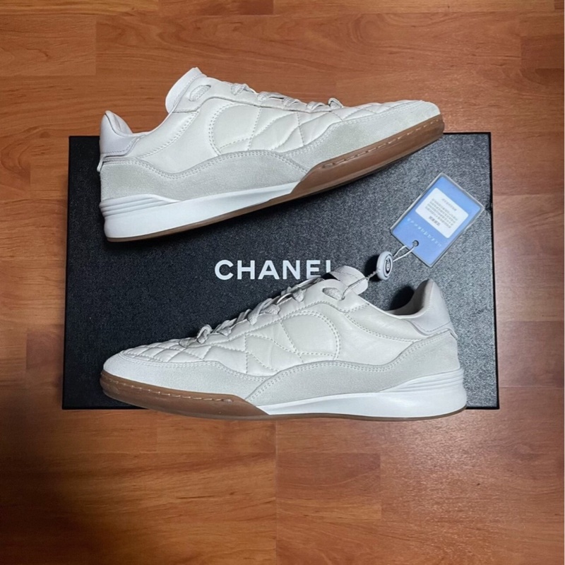 Chanel正品香奈兒德訓鞋 牛皮低幫休閒鞋 女款 白色 37碼-0
