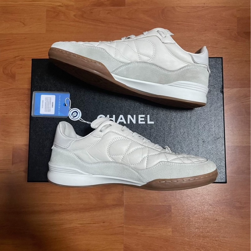 Chanel正品香奈兒德訓鞋 牛皮低幫休閒鞋 女款 白色 37碼-1