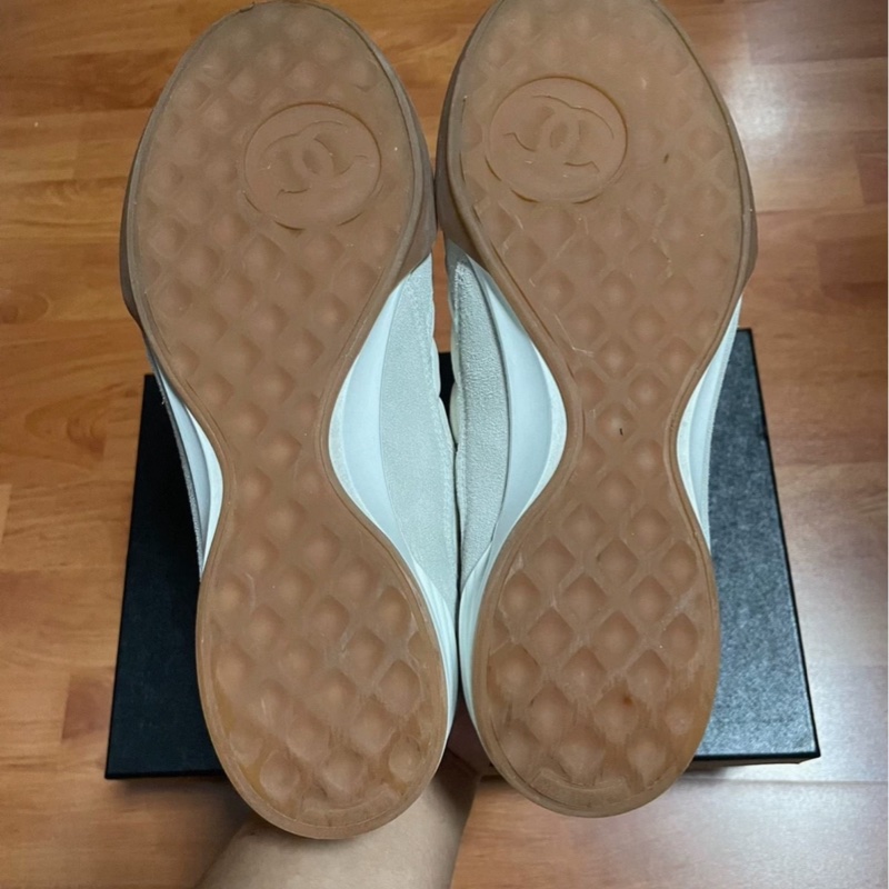 Chanel正品香奈兒德訓鞋 牛皮低幫休閒鞋 女款 白色 37碼-7