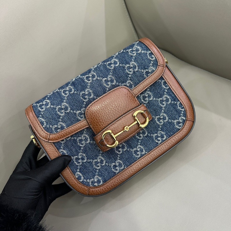 gucci 1955mini牛仔 馬鞍包 牛仔拼皮面20*15 98新配件肩帶塵袋-7