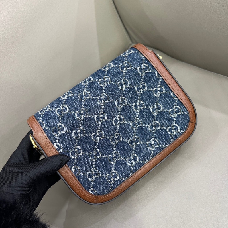 gucci 1955mini牛仔 馬鞍包 牛仔拼皮面20*15 98新配件肩帶塵袋-8