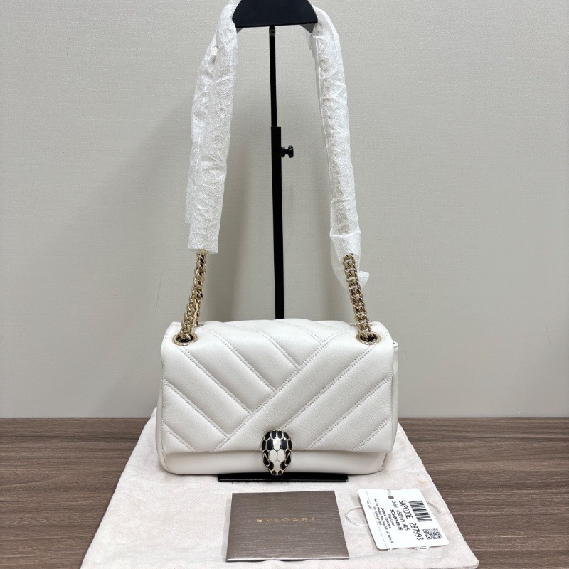 BVLGARI Serpenti Cabochon 白色全皮肩背斜背蛇頭包21*14*6 99新配件塵袋-1