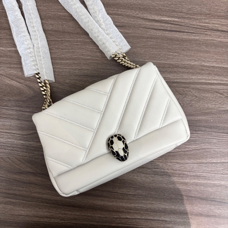 BVLGARI Serpenti Cabochon 白色全皮肩背斜背蛇頭包21*14*6 99新配件塵袋-2
