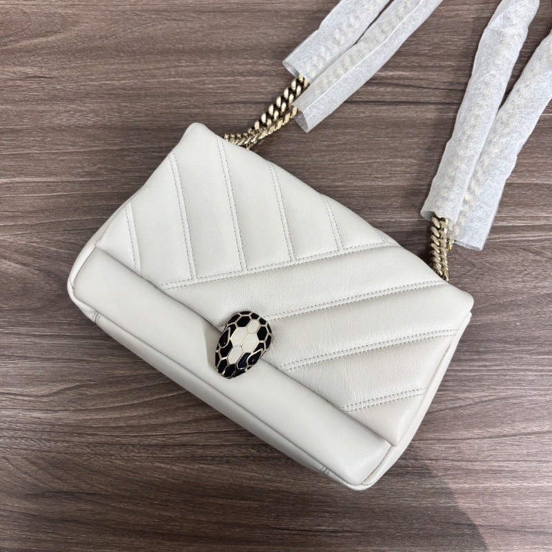 BVLGARI Serpenti Cabochon 白色全皮肩背斜背蛇頭包21*14*6 99新配件塵袋-4