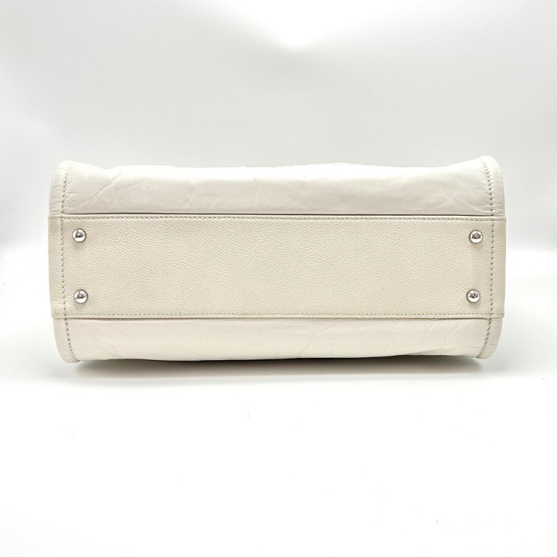 CHANEL 白色銀扣油蠟 牛皮小號手提肩背沙灘包 34*26*13 98新配件塵袋-3