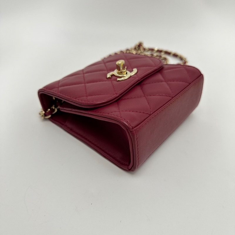 CHANEL紅金菱格紋 Trendy cc mini肩背斜背包11*11.5*4 98新配件塵袋保卡-4