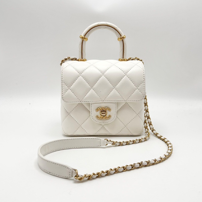 CHANEL 23S白金手柄 手提肩背牛奶盒子包15*13.5*7 98新配件塵袋-1
