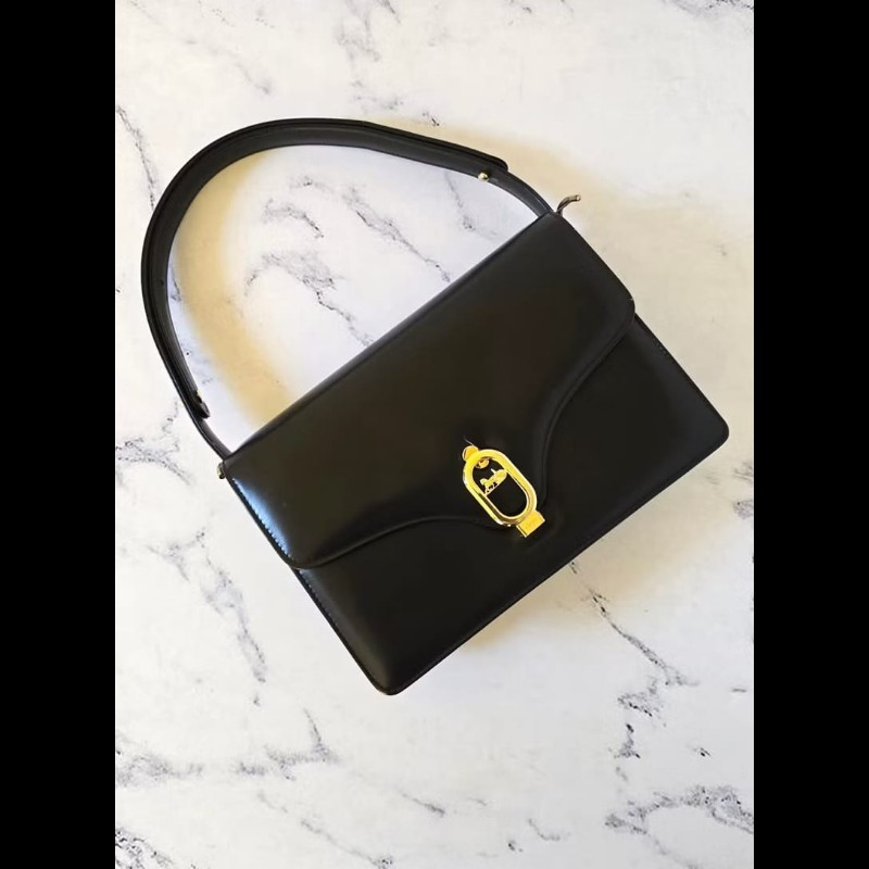 【LA LUNE】稀有中古包 Celine黑色馬車風琴包 單肩包 側背包 斜背包二手古董-0