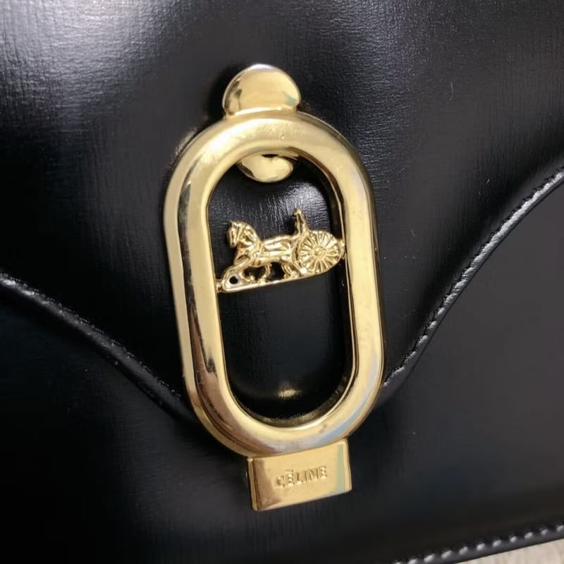 【LA LUNE】稀有中古包 Celine黑色馬車風琴包 單肩包 側背包 斜背包二手古董-1