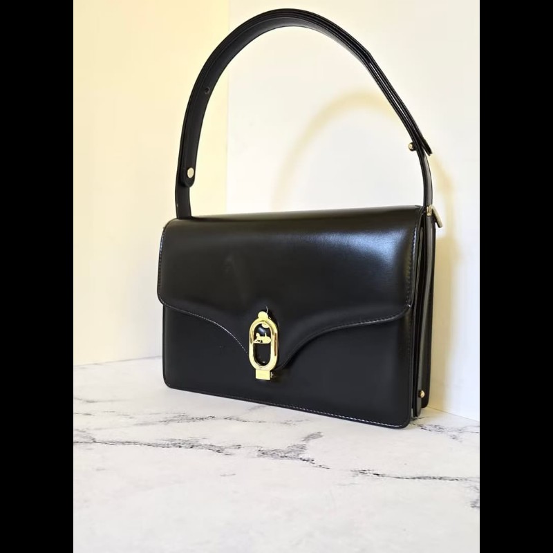 【LA LUNE】稀有中古包 Celine黑色馬車風琴包 單肩包 側背包 斜背包二手古董-3