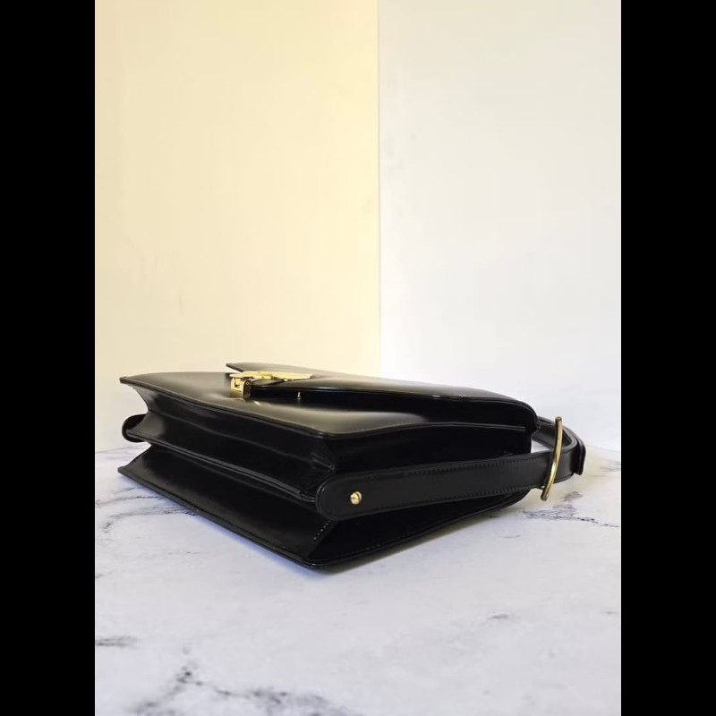 【LA LUNE】稀有中古包 Celine黑色馬車風琴包 單肩包 側背包 斜背包二手古董-4