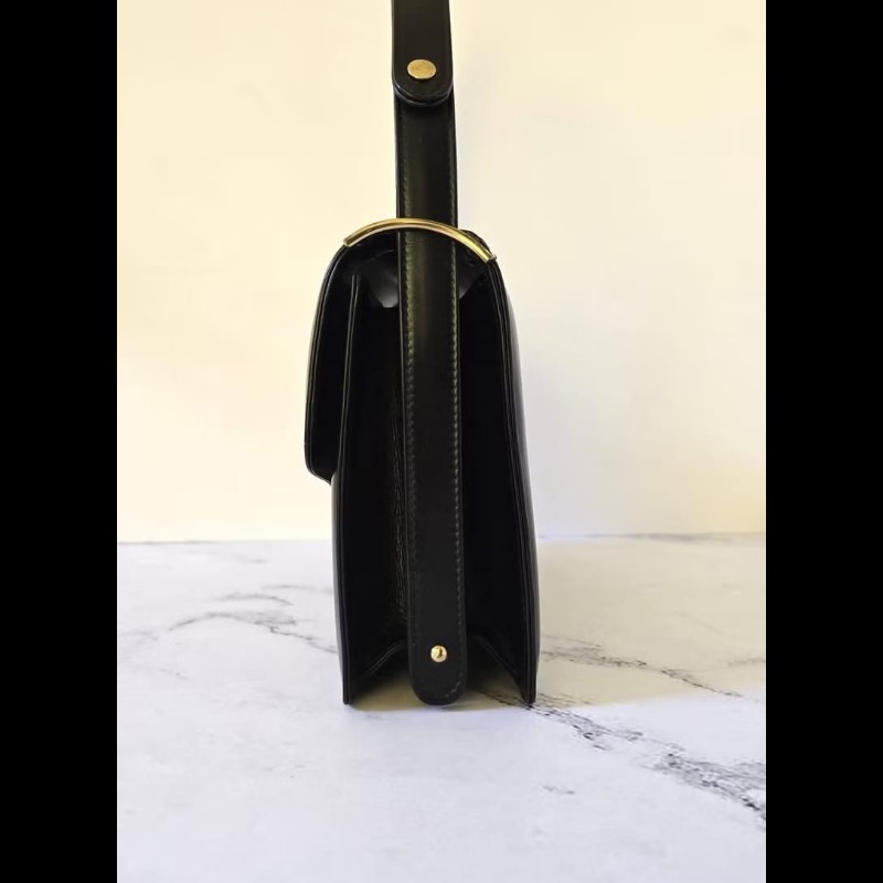 【LA LUNE】稀有中古包 Celine黑色馬車風琴包 單肩包 側背包 斜背包二手古董-7
