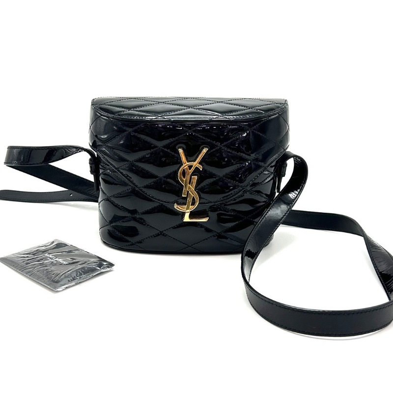 YSL June黑金漆皮翻蓋肩背斜背包19*14.5*7.5 98新配件塵袋-1