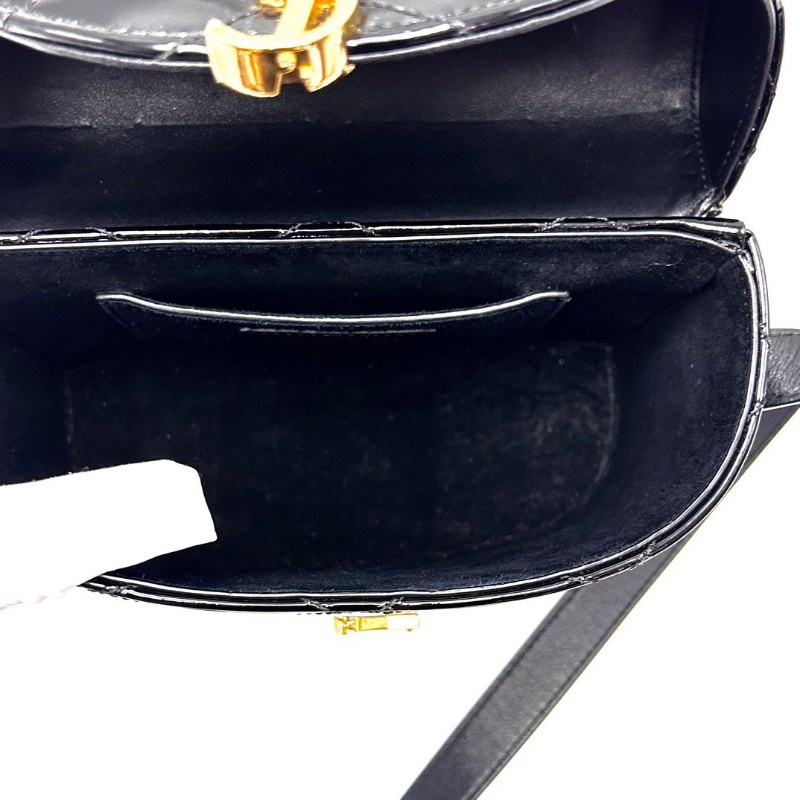 YSL June黑金漆皮翻蓋肩背斜背包19*14.5*7.5 98新配件塵袋-2