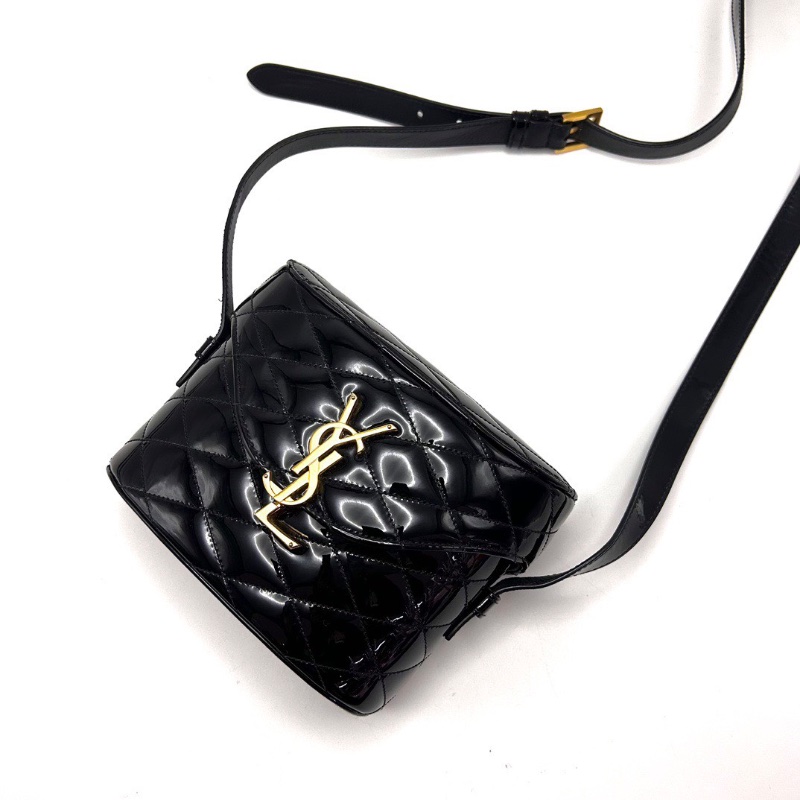 YSL June黑金漆皮翻蓋肩背斜背包19*14.5*7.5 98新配件塵袋-3