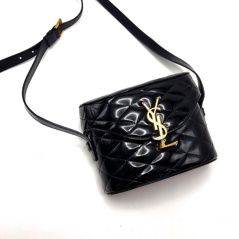 YSL June黑金漆皮翻蓋肩背斜背包19*14.5*7.5 98新配件塵袋-5