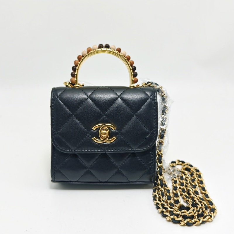 CHANEL 黑金 木珠手柄羊皮手提斜背包11*11*4 98新配件塵袋-1