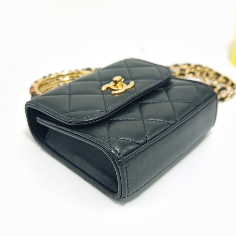 CHANEL 黑金 木珠手柄羊皮手提斜背包11*11*4 98新配件塵袋-3
