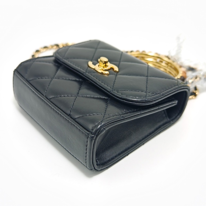 CHANEL 黑金 木珠手柄羊皮手提斜背包11*11*4 98新配件塵袋-4