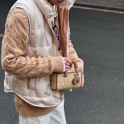 dior Lady D-joy迷你編織拼皮橫版黛妃包17*10 98新配件肩帶塵袋