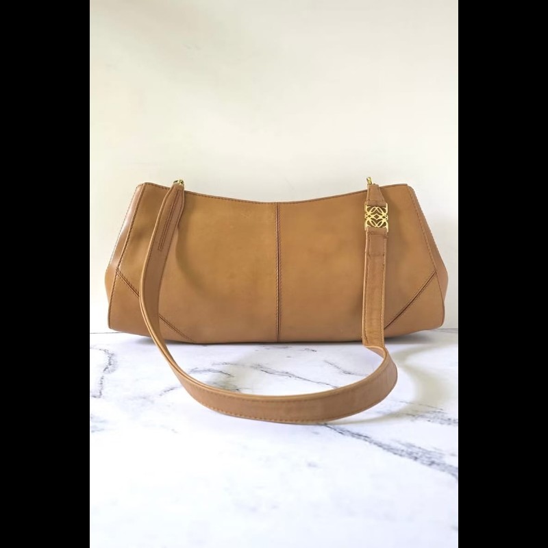 【LA LUNE】絕版古董包 Loewe焦茶色腋下包 二手中古包 皮革包 側背包 單肩包-4