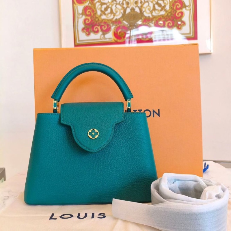 LV Capucines 牛皮肩背包綠色 芯片款27x9x18 全新配件肩帶塵袋盒子-2