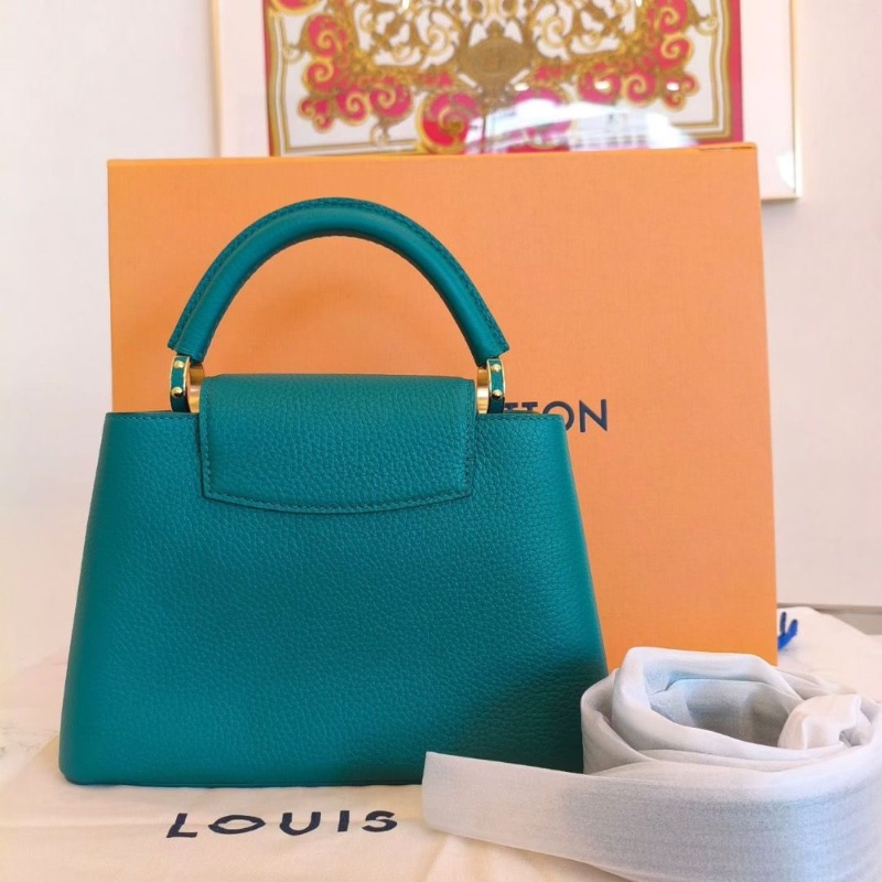 LV Capucines 牛皮肩背包綠色 芯片款27x9x18 全新配件肩帶塵袋盒子-3