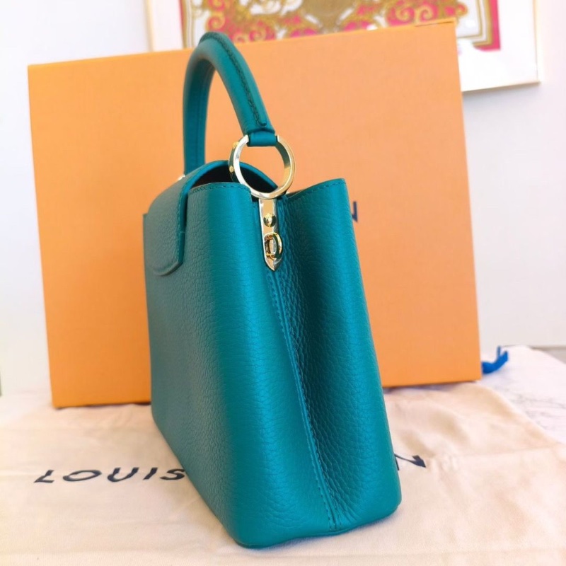 LV Capucines 牛皮肩背包綠色 芯片款27x9x18 全新配件肩帶塵袋盒子-6