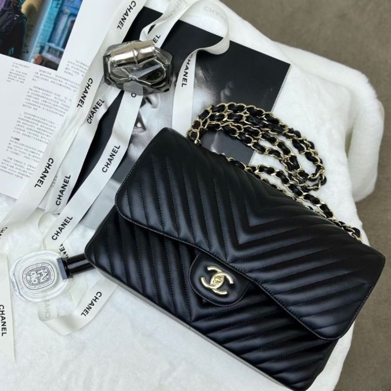 Chanel CF 經典口蓋包 大號 黑色紅色內里v紋黑銀配jumbo 25開 30*9*19 全新配件塵袋-1