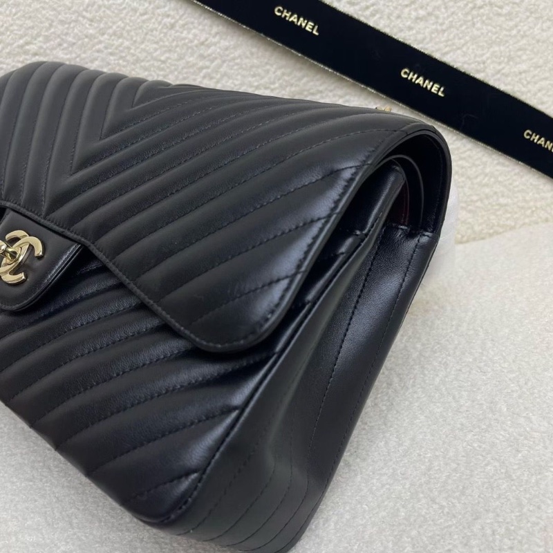 Chanel CF 經典口蓋包 大號 黑色紅色內里v紋黑銀配jumbo 25開 30*9*19 全新配件塵袋-2