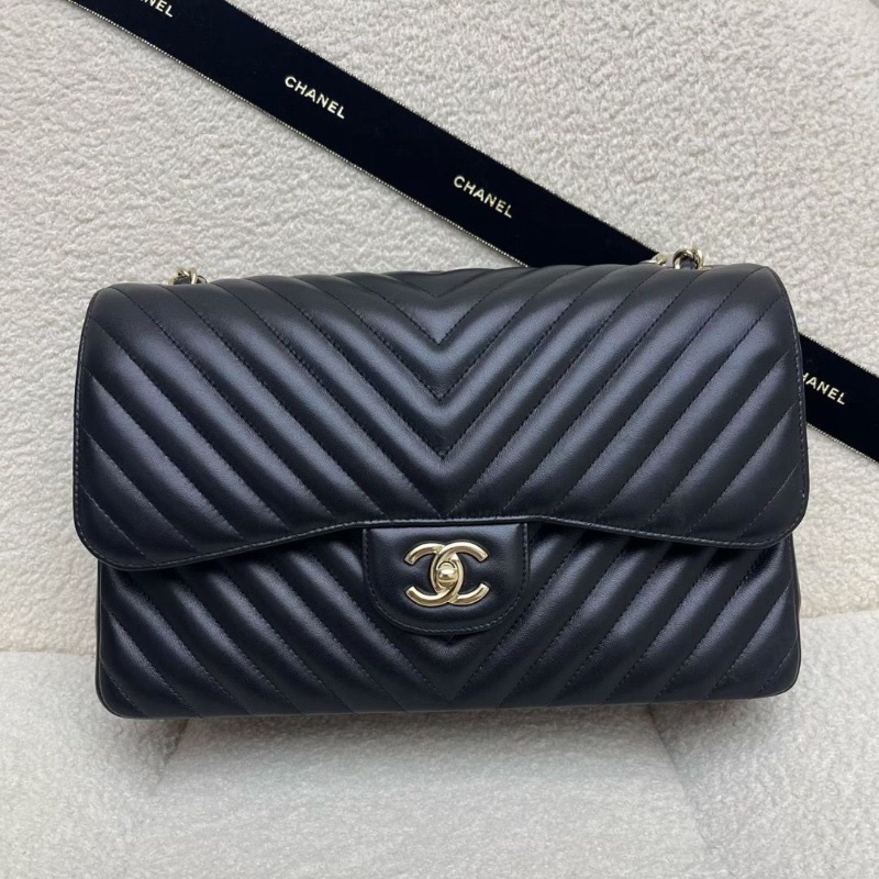 Chanel CF 經典口蓋包 大號 黑色紅色內里v紋黑銀配jumbo 25開 30*9*19 全新配件塵袋-3