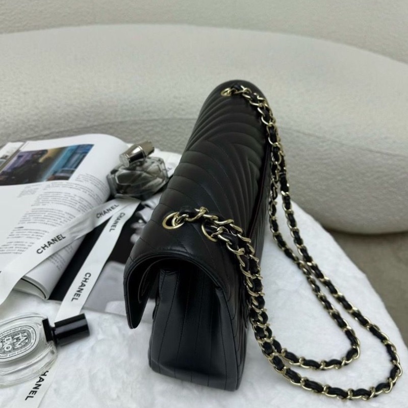 Chanel CF 經典口蓋包 大號 黑色紅色內里v紋黑銀配jumbo 25開 30*9*19 全新配件塵袋-5