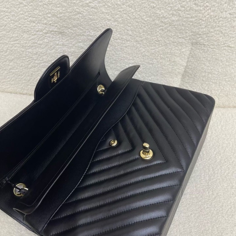 Chanel CF 經典口蓋包 大號 黑色紅色內里v紋黑銀配jumbo 25開 30*9*19 全新配件塵袋-6