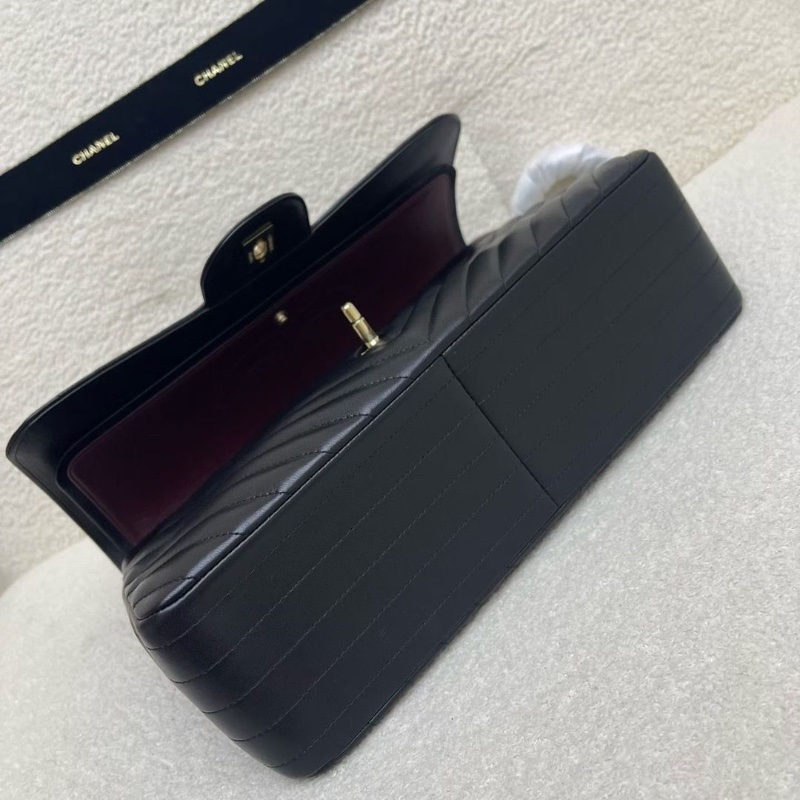 Chanel CF 經典口蓋包 大號 黑色紅色內里v紋黑銀配jumbo 25開 30*9*19 全新配件塵袋-7