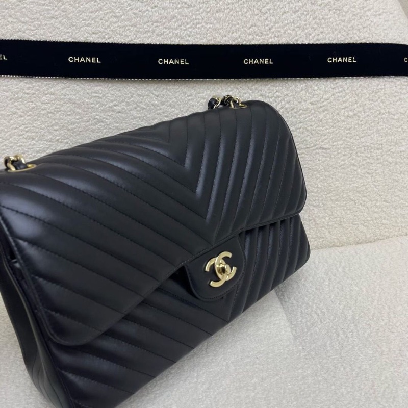 Chanel CF 經典口蓋包 大號 黑色紅色內里v紋黑銀配jumbo 25開 30*9*19 全新配件塵袋-8