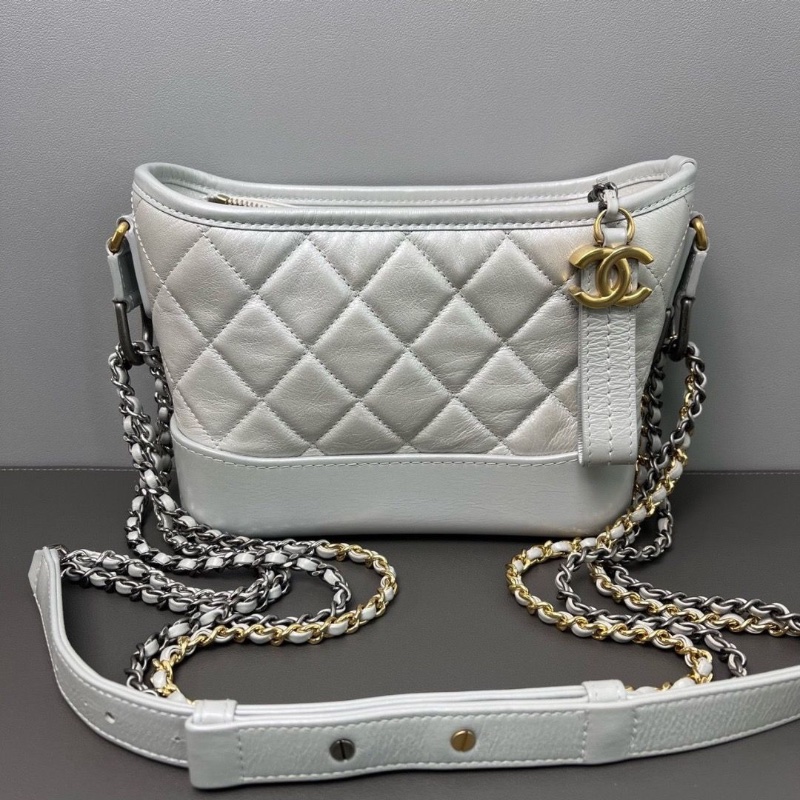 Chanel 銀色流浪包 小號菱格紋牛皮19*15*7 98新配件塵袋-1