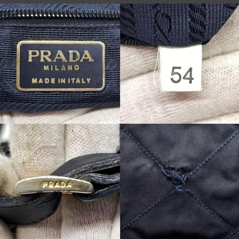 【LA LUNE】絕版古董包 Prada 黑藍外縫格紋流蘇雙肩包 後背包 中古包 二手包-5