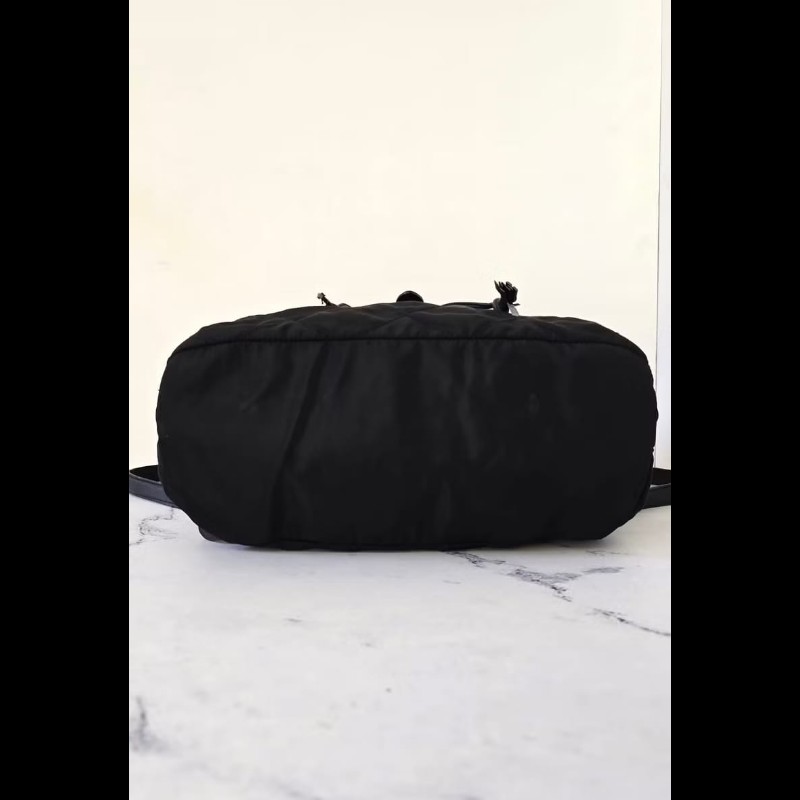 【LA LUNE】絕版古董包 Prada 黑藍外縫格紋流蘇雙肩包 後背包 中古包 二手包-7