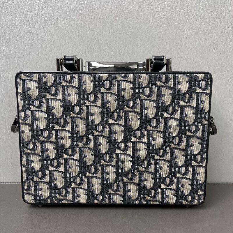Dior lock硬盒子經典老花配牛皮 硬箱 五金暗銀色 光滑牛皮革21*15*7cm 98新配件肩帶塵袋盒子-2
