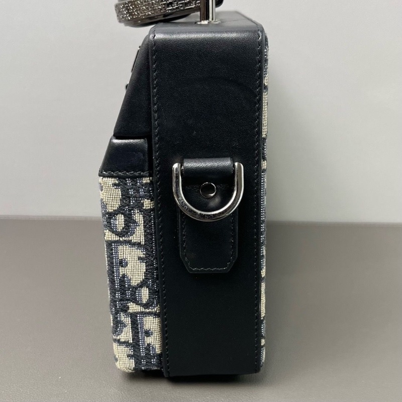 Dior lock硬盒子經典老花配牛皮 硬箱 五金暗銀色 光滑牛皮革21*15*7cm 98新配件肩帶塵袋盒子-5