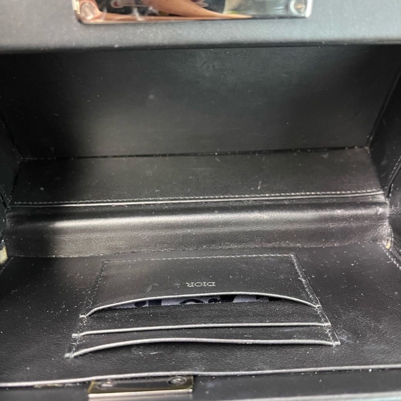 Dior lock硬盒子經典老花配牛皮 硬箱 五金暗銀色 光滑牛皮革21*15*7cm 98新配件肩帶塵袋盒子-9