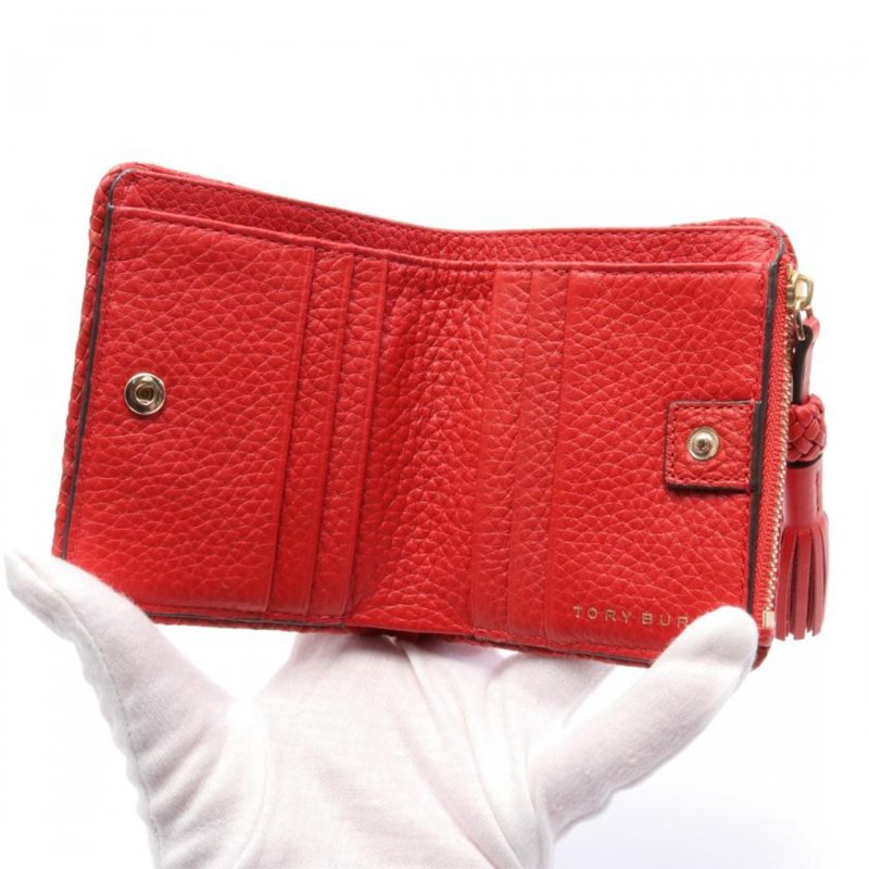【TORY BURCH】素面皮革二折短夾-紅色-1