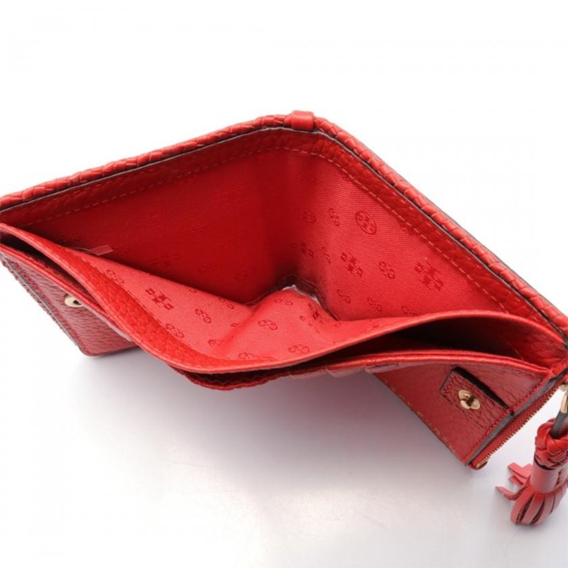 【TORY BURCH】素面皮革二折短夾-紅色-3