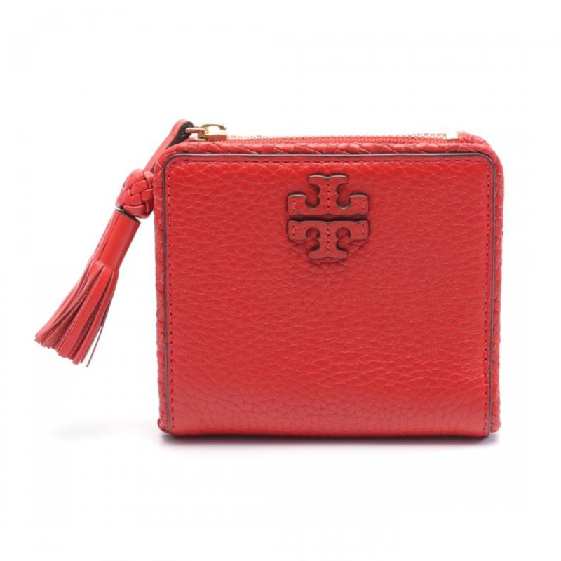 【TORY BURCH】素面皮革二折短夾-紅色-4