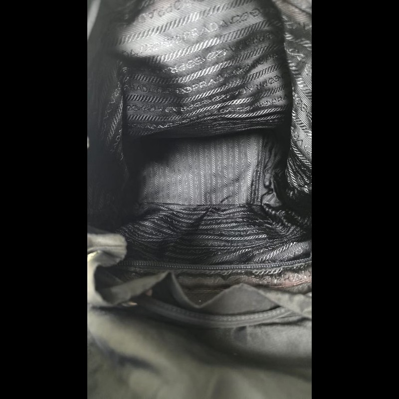 【LA LUNE】絕版古董品 Prada黑色銀標尼龍雙肩包 後背包 背囊 中古包 二手包-2