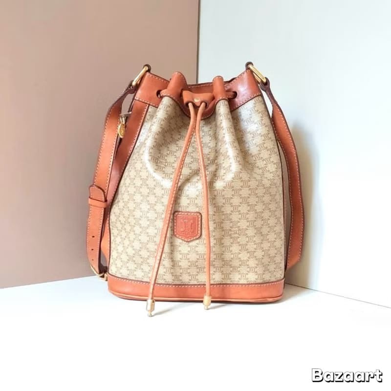 【LA LUNE】絕版古董包 Celine老花中古水桶包 單肩包 皮革包 斜背復古二手-0