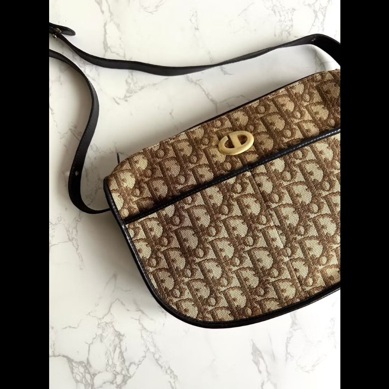 【LA LUNE】絕版中古包 Dior 酒紅老花半月包 斜背包 單肩包 側背包 二手包-5